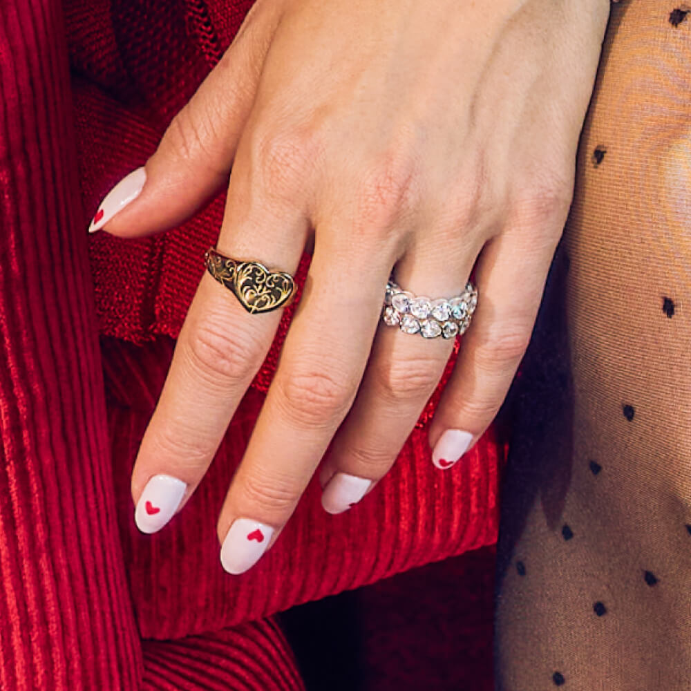 Gold CZ Heart Eternity Band Ring