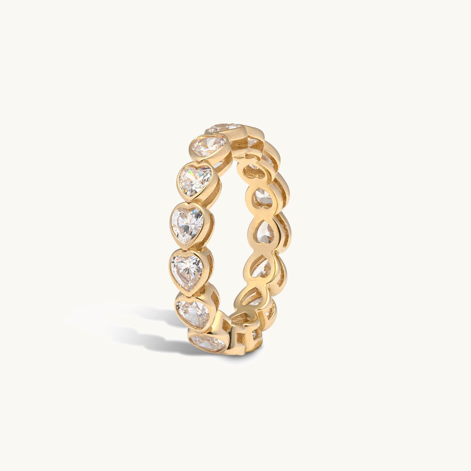 Gold CZ Heart Eternity Band Ring