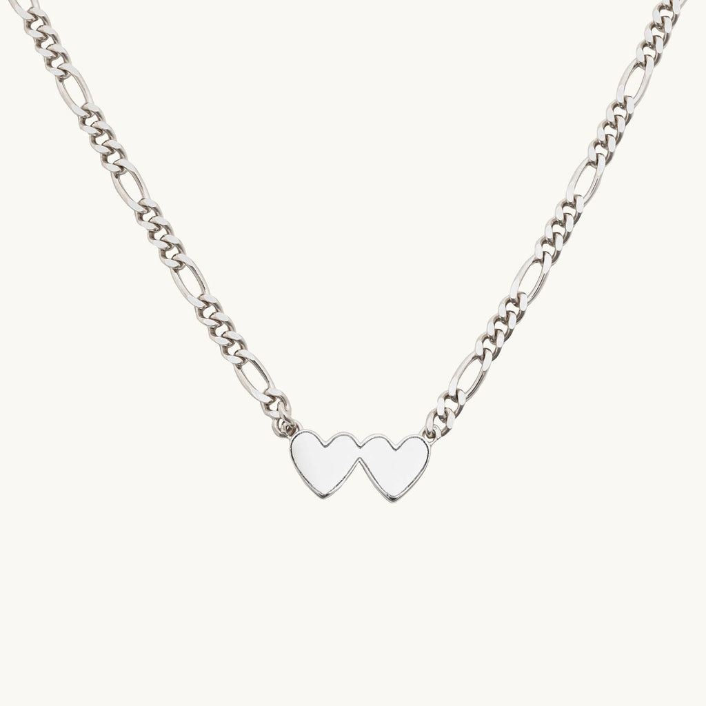 Silver Double Heart Engravable Necklace