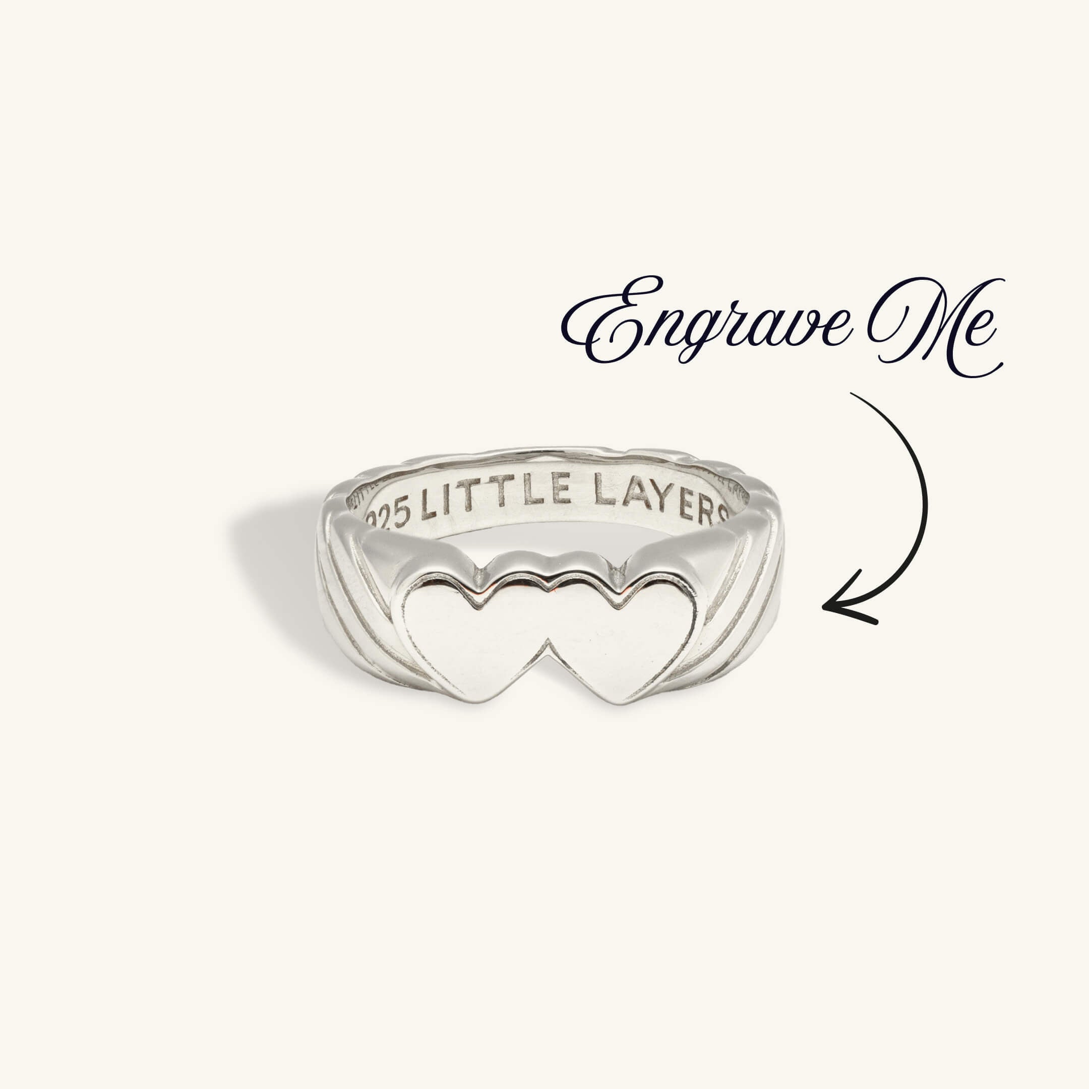 Silver Double Heart Signet Engravable Ring