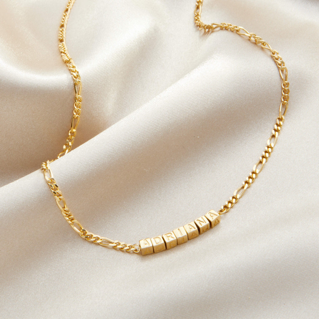 Custom Tiny Words Necklace- Figaro Chain