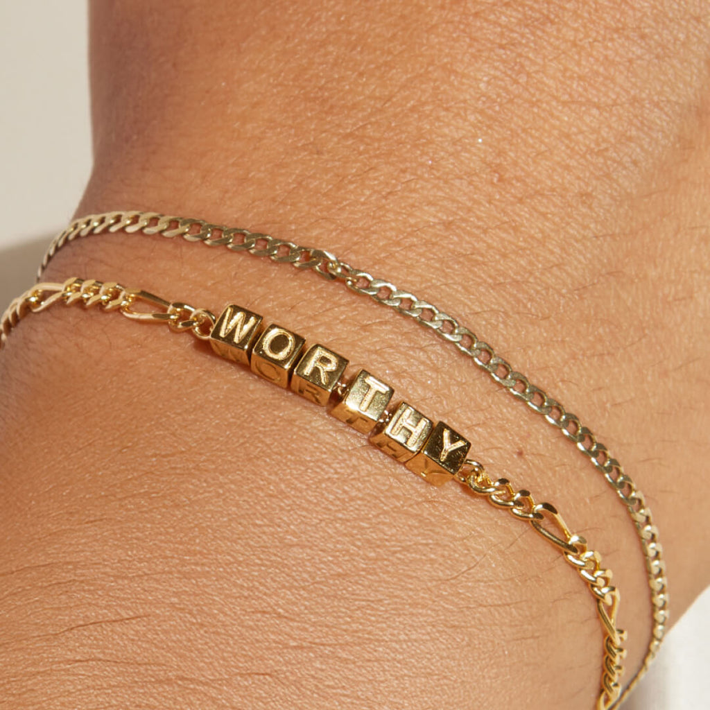 Custom Tiny Words Bracelet- Figaro Chain