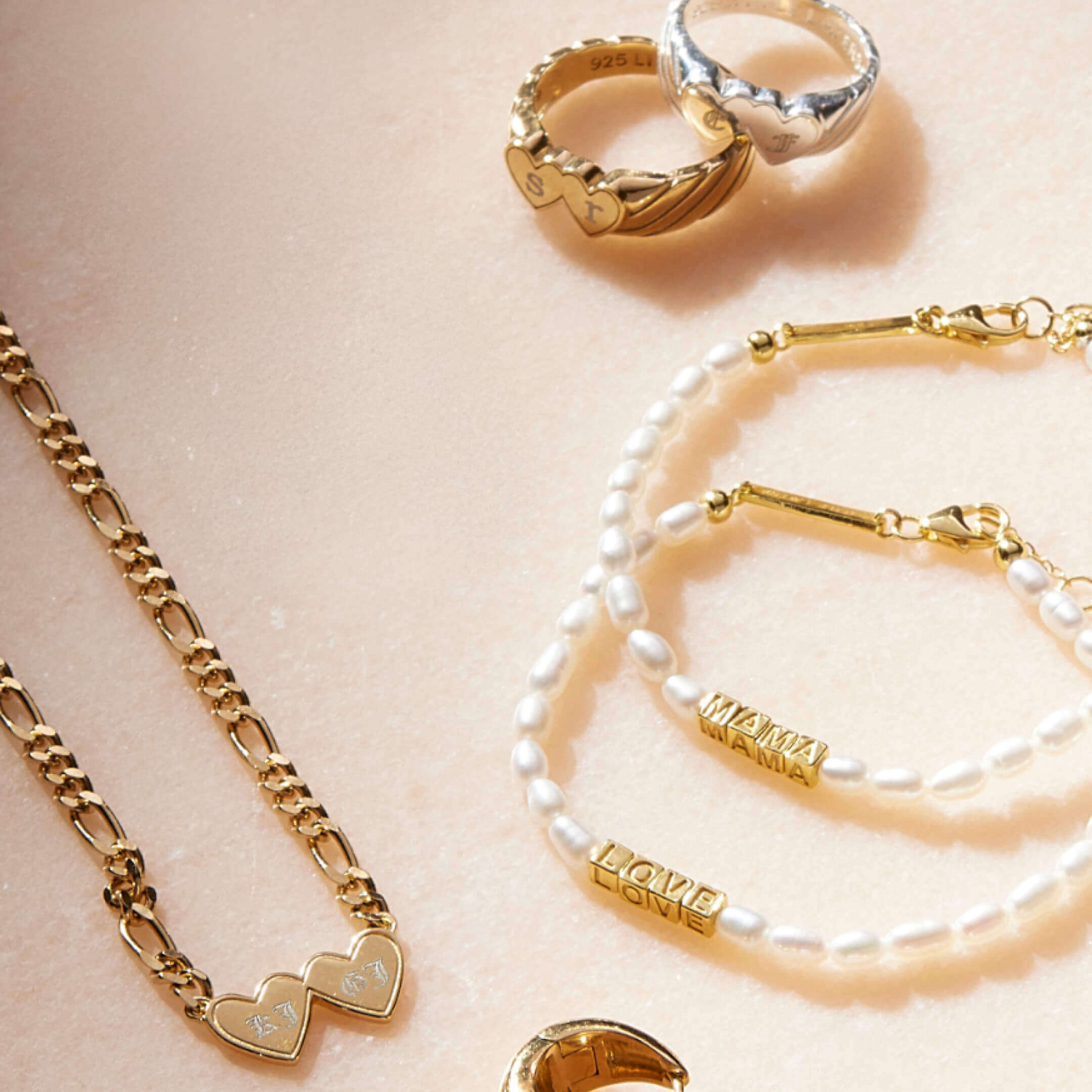 Gold Double Heart Engravable Necklace