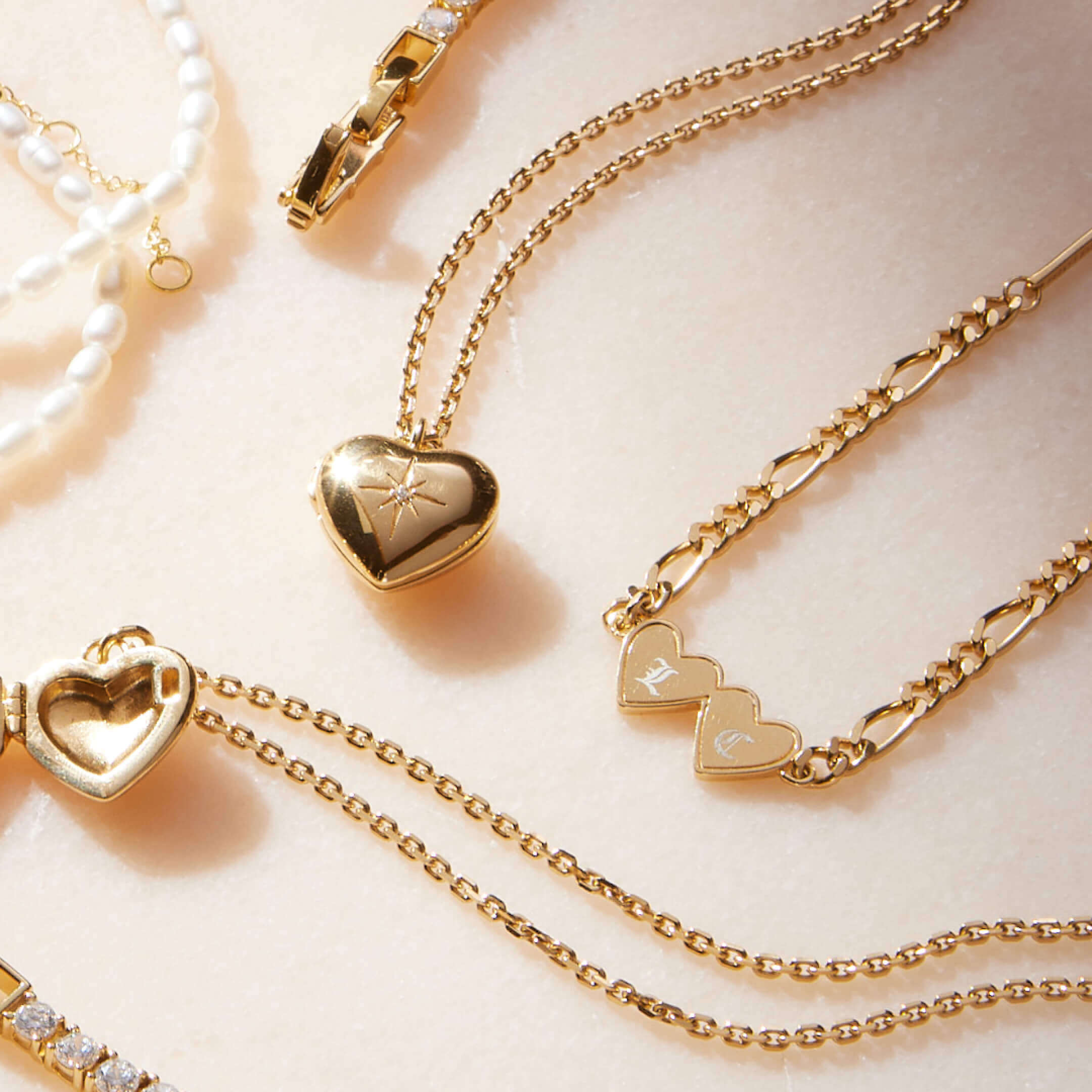 Gold Double Heart Engravable Necklace