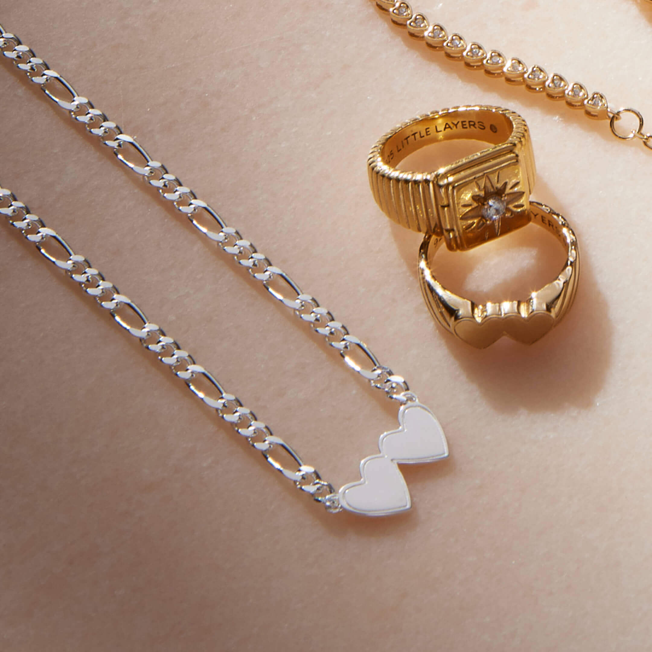 Gold Double Heart Engravable Necklace