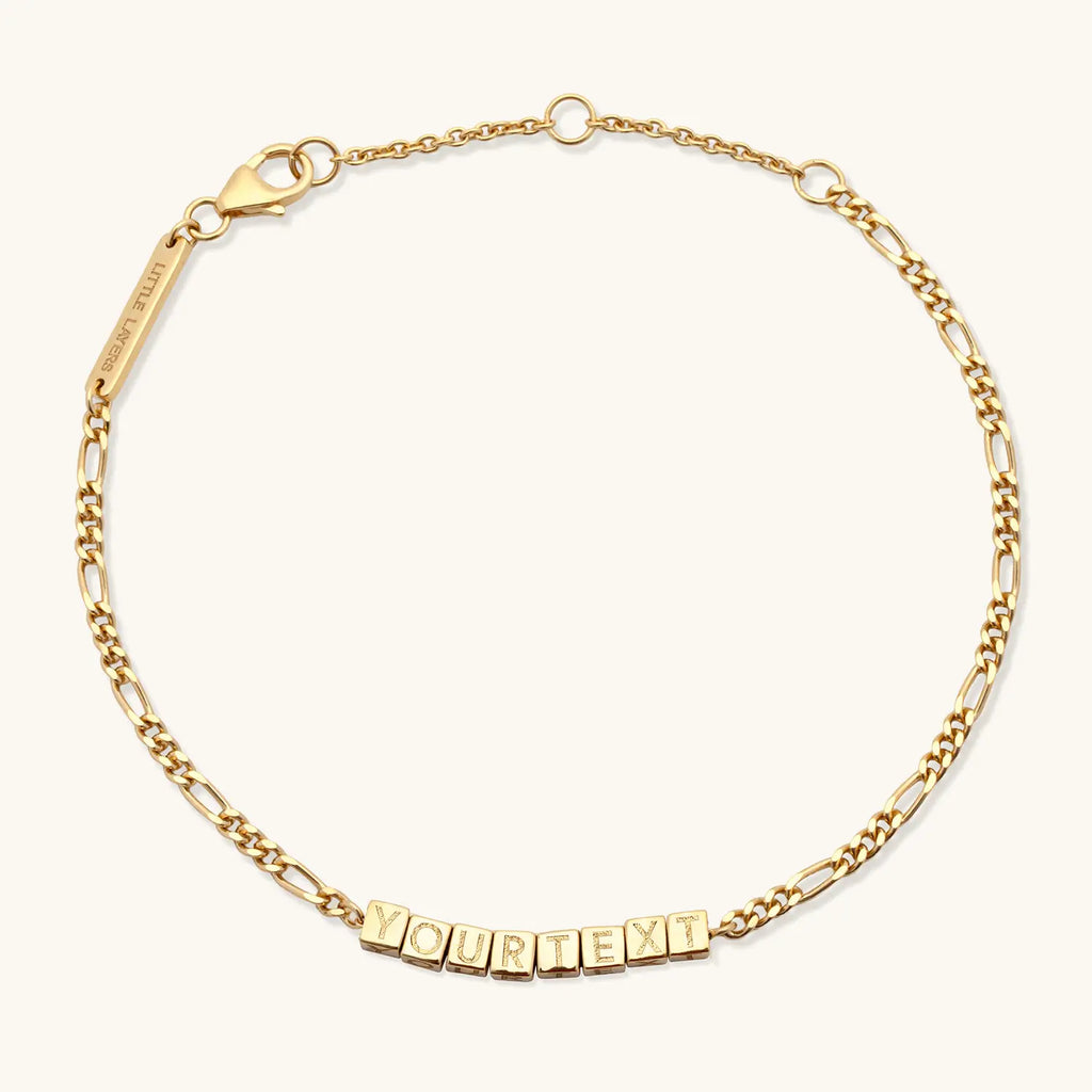 Custom Tiny Words Bracelet- Figaro Chain